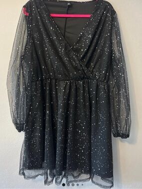 SHEIN Black Sparkle Mesh Long Sleeve Dress